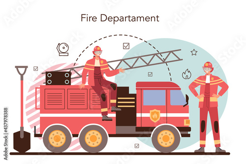 Firefighter concept. Professional fire brigade fighting with flame.