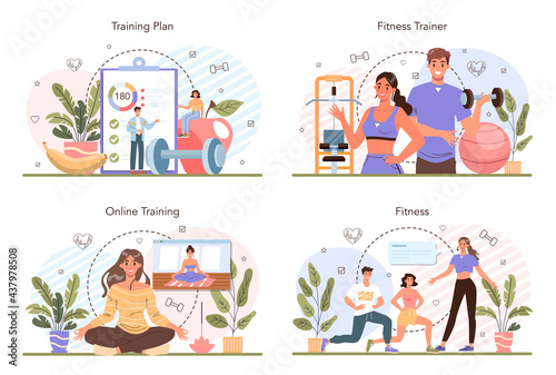 Fitness trainer concept set. Workout in the gym with professional sportsman © inspiring.team
