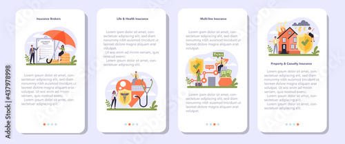 Insurance industry sector of the economy mobile application banner set
