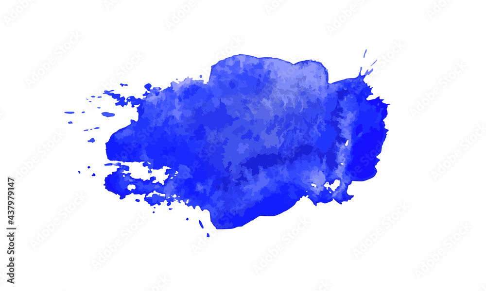 Fototapeta premium Blue Brush Stroke. A smear of watercolor paint. Vector illustration isolated on white background.
