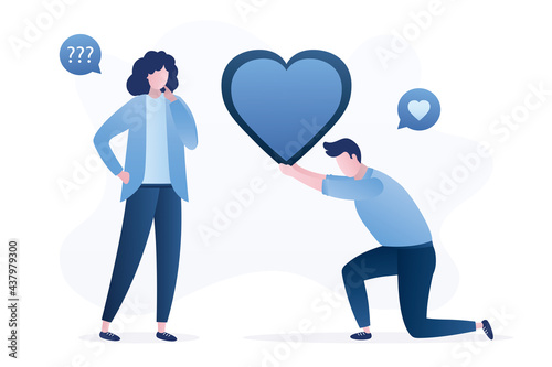 Female character cannot understand feelings. Girl does not know what to answer to love confession
