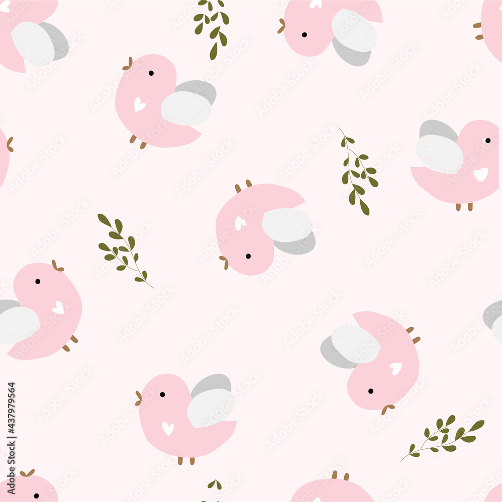 seamless pattern with birds. cute baby print for design of fabric, textile, tablecloth, bedding