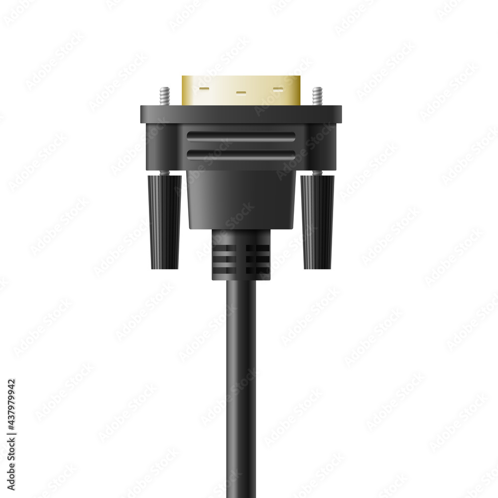 Realistic vga display connector plug. Video connector for monitor screen, projector and television Realistic vga display connector plug. Video connector for monitor screen, projector and television