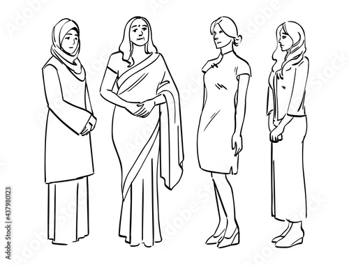 Diverse Women Standing illustration drawing storyboard (ID: 437980123)