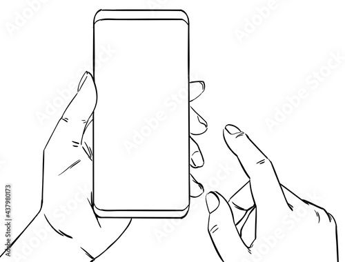 hand holding smart phone drawing illustration storyboard (ID: 437980173)
