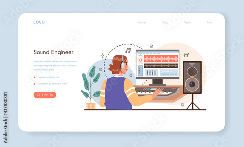 Sound engineer web banner or landing page. Music production industry