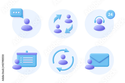 Business Communication 3d realistic icon set. Corporate signs. Vector illustration.