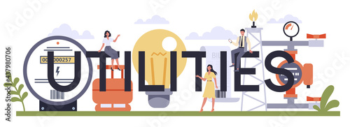 Utilities typographic header. Household energy and resources