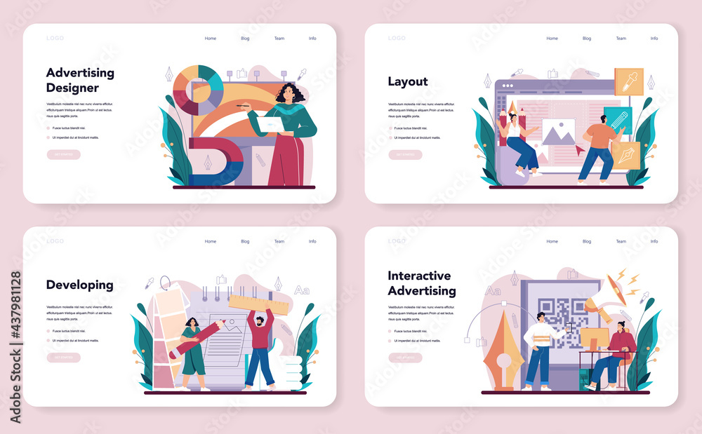 Advert designer or illustrator web banner or landing page set. Advert designer or illustrator web banner or landing page set.