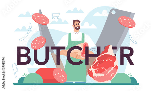 Butcher typographic header. Fresh meat and semi-finished products