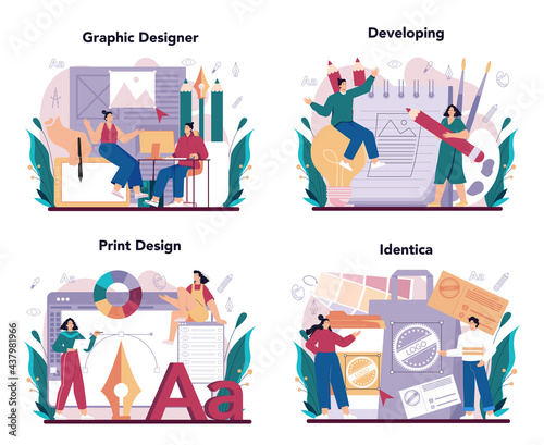 Graphic designer concept set. Digital artist creating brand design © inspiring.team
