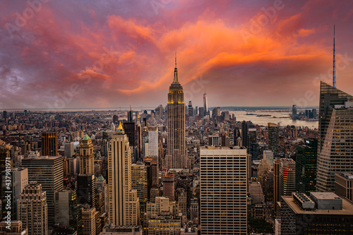New York City Midtown with Empire State Building at Amazing Sunset, Sunset view of New York City looking over midtown Manhattan