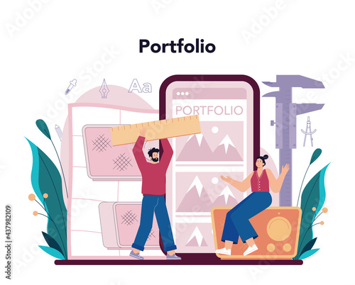 Industrial designer online service or platform. Artist creating modern