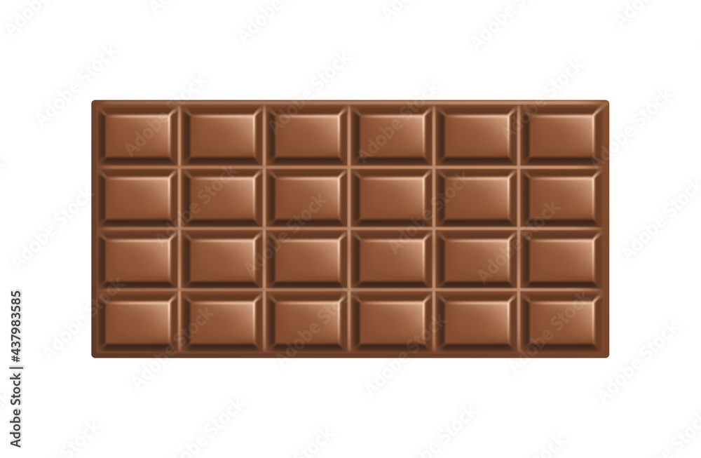 Realistic milk chocolate bar. Delicious cocoa tasty product, yummy dessert ingredient element