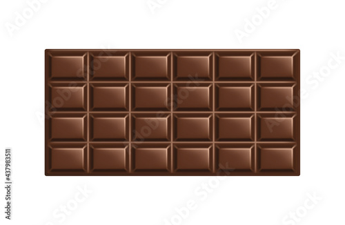 Milk chocolate bar. Square whole piece of sweet natural chocolate isolated on white background