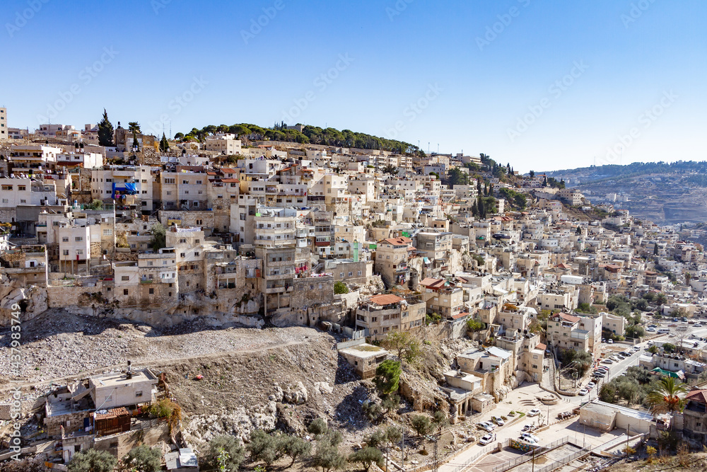 Aerial view over Bethlehem City, Palestinian view over buildings houses Aerial view over Bethlehem City, Palestinian view over buildings houses