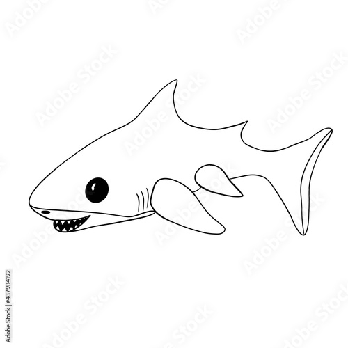 Fototapeta Naklejka Na Ścianę i Meble -  Cheerful little baby shark black lines white background