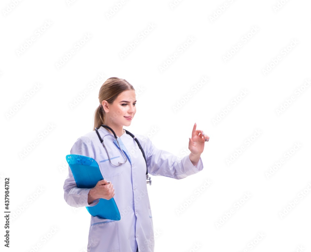 Young woman doctor isolated on white background Young woman doctor isolated on white background