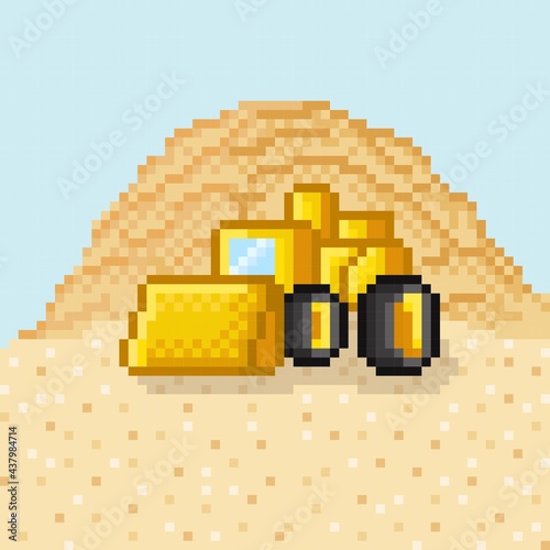 Loader pixel art. Construction vehicle. Icon Vehicles. Vector illustration.
