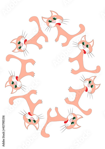 Frames of stylized cats on a white sheet of A4 format  surreal  graphics