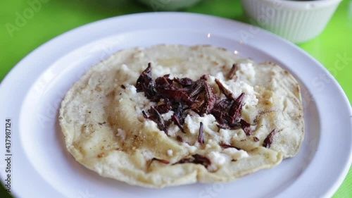 Traditional Oaxacan dish - grasshoppers with homemade cheese photo