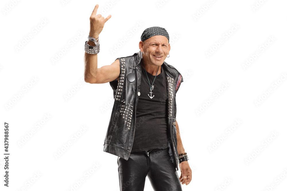 Hardcore punk with a headscarf showing horn sign Hardcore punk with a headscarf showing horn sign