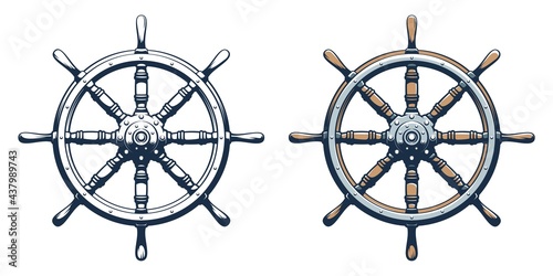 Ship rudder vintage style. Ship wheel marine vector illustration. photo