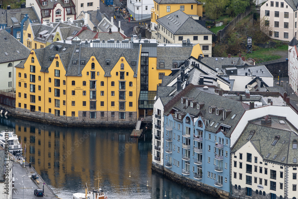 Ålesund, a commercial port city on the west coast of Norway, at the mouth of several fjords in the Norwegian Sea