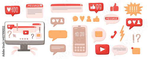 Smartphone or computer chatting in messenger or social network. Internet communication, online instant messaging or information exchange. vector illustration