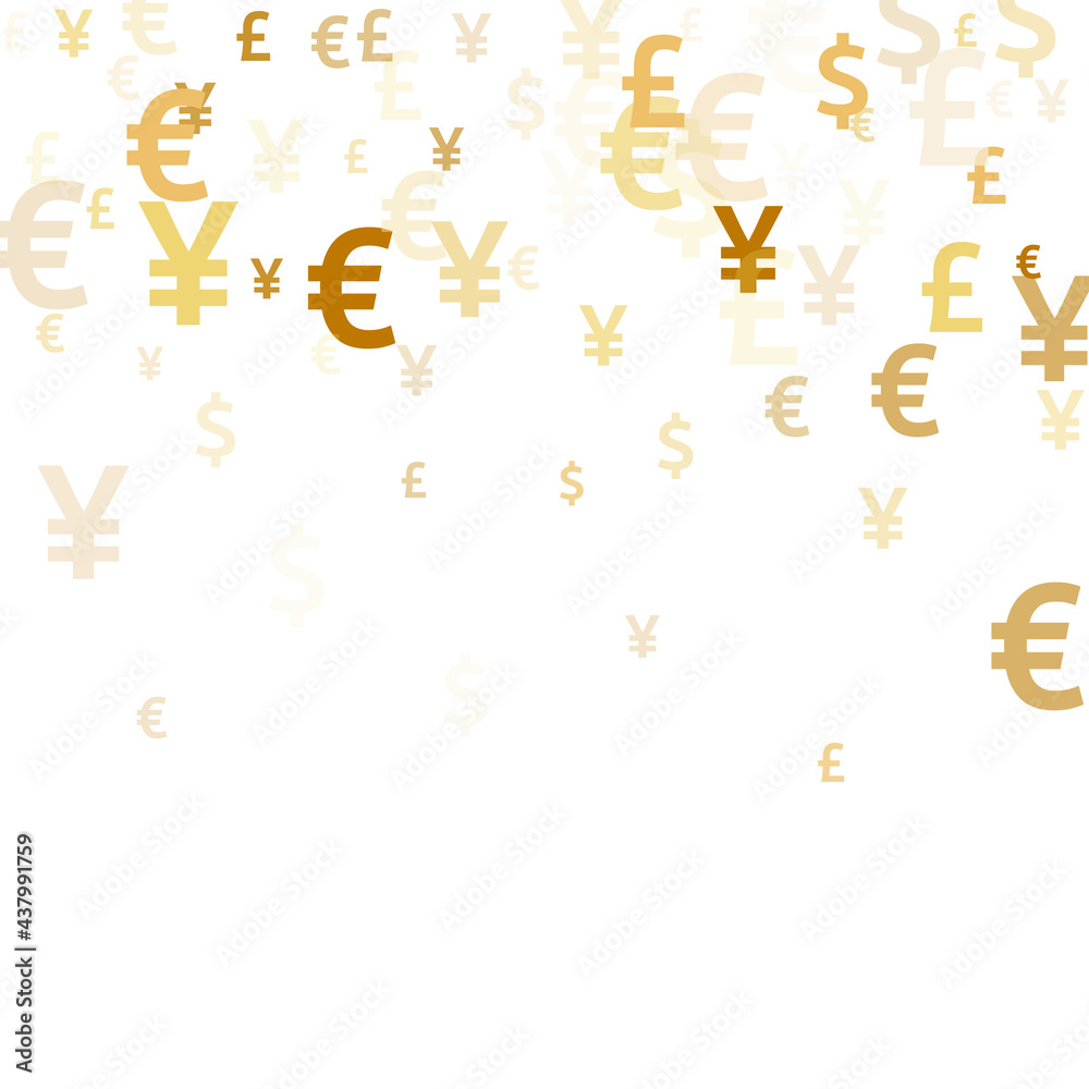 Euro dollar pound yen gold symbols scatter currency vector illustration. Payment pattern. Currency