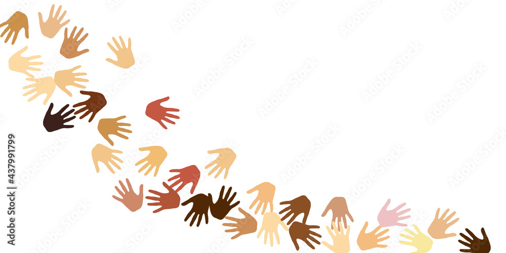 Male and female hands of various skin tone vector illustration. Crowd concept.