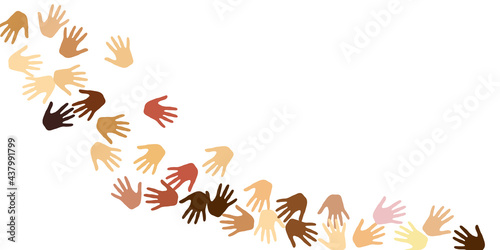 Male and female hands of various skin tone vector illustration. Crowd concept.