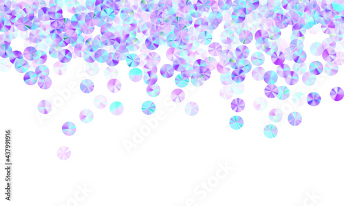 Blue tinsels confetti placer vector composition. Metallic shining tinsel particles party decor flatlay. Holiday confetti scatter lustering background.