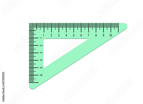 Illustration of a triangular ruler in green. Isolated on white background.
