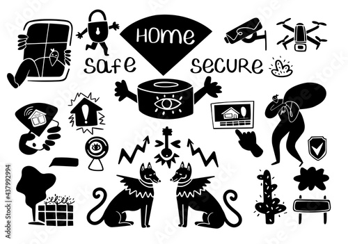 Home secure safe.Security system. Protection camera shield.Safety house. Smart technology.Privacy.Monitoring abstract network.Control panel.