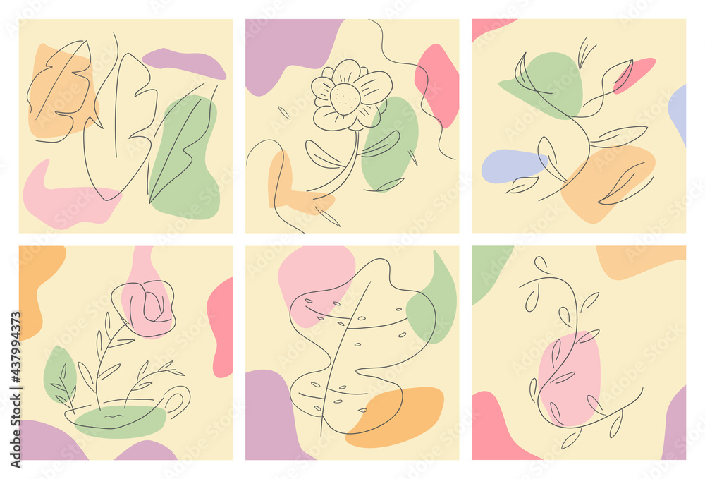Abstract minimalist floral line art wall art with various shapes Abstract minimalist floral line art wall art with various shapes