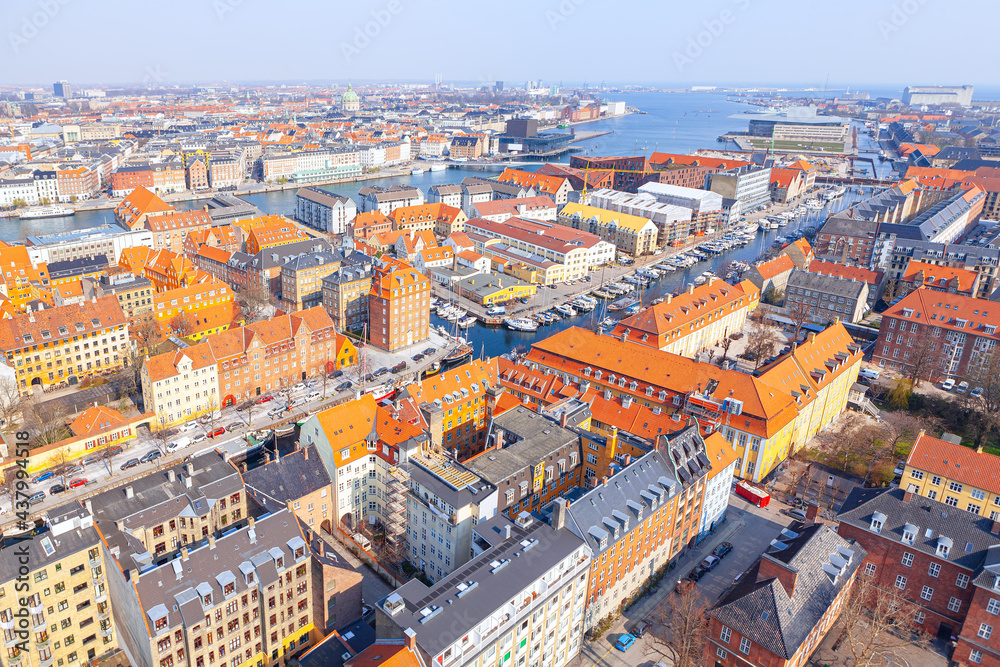 Copenhagen city view from above . Panorama of Copenhagen Denmark capital city 