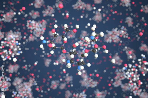 Kanamycin molecule made with balls  scientific molecular model. Chemical 3d rendering