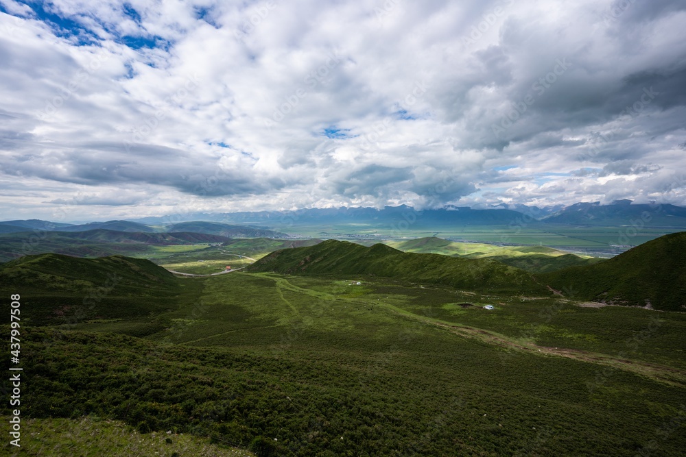 Panoramic View of Menyuan County at Observation Deck in in Qinghai Province in China
