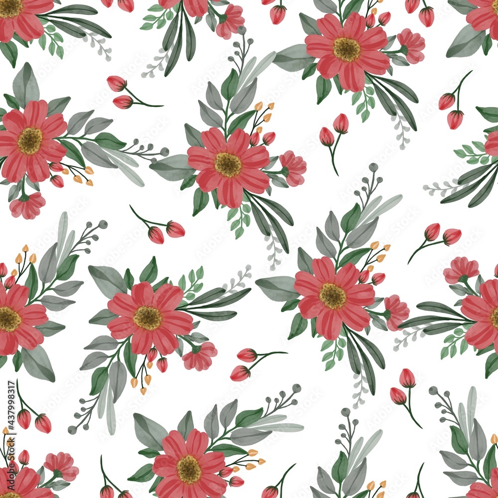 Seamless pattern of red flowers bouquet for textile design Seamless pattern of red flowers bouquet for textile design