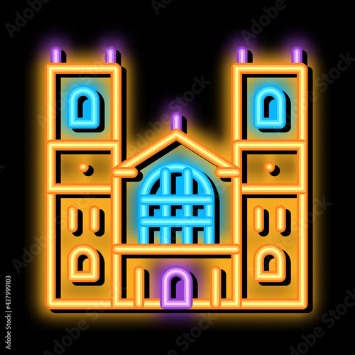 castle facade neon light sign vector. Glowing bright icon castle facade sign. transparent symbol illustration