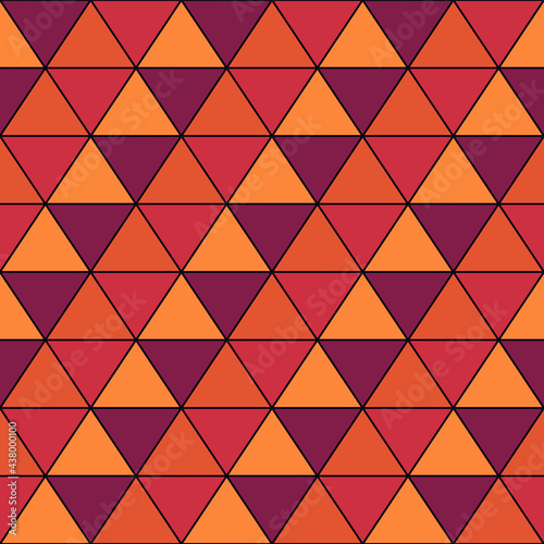 Seamless pattern. Triangles ornament. Tiles backdrop. Triangular shapes wallpaper. Geometric background. Ethic motif. Digital paper. Geometrical web designing. Mosaic textile print. Vector
