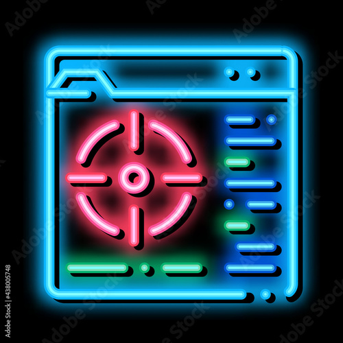 target to specific folder neon light sign vector. Glowing bright icon target to specific folder sign. transparent symbol illustration