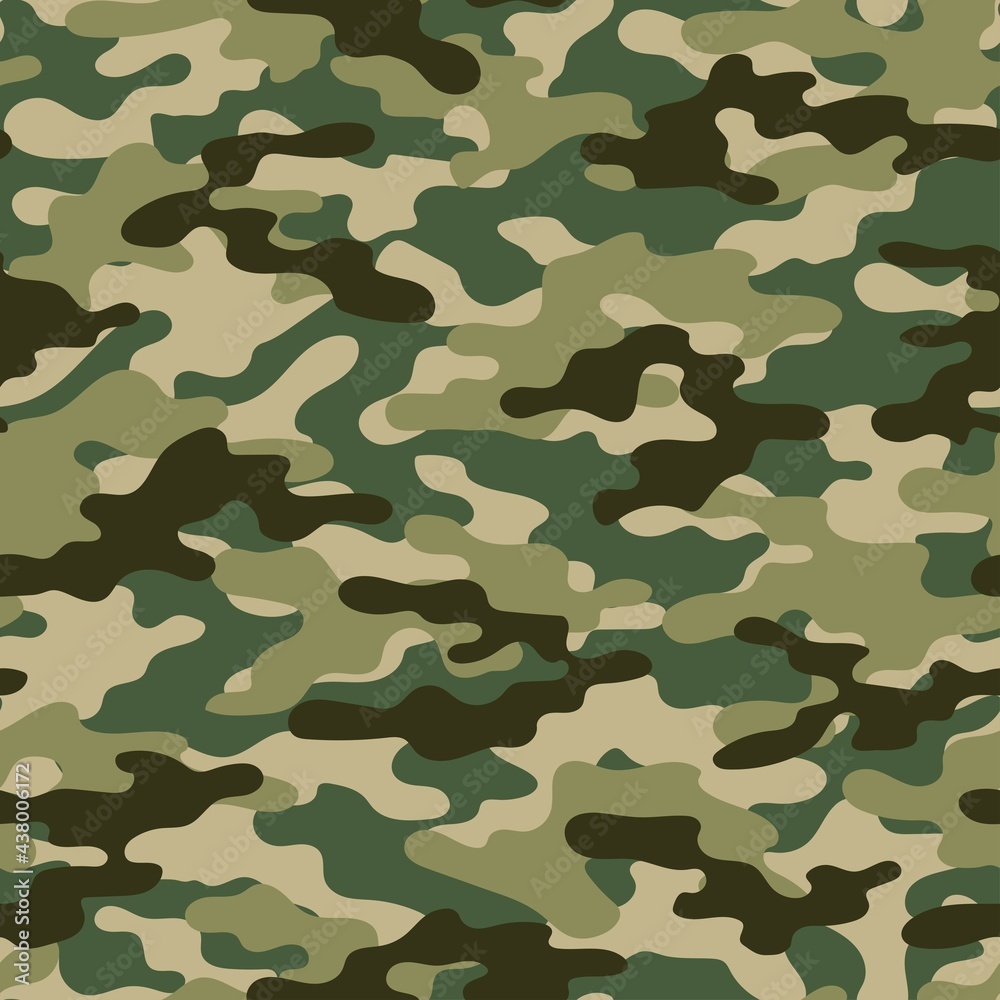 Fototapeta premium Forest camouflage green background, army vector pattern, stylish street print.
