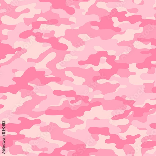 Forest pink camouflage background, army vector pattern, stylish street print.