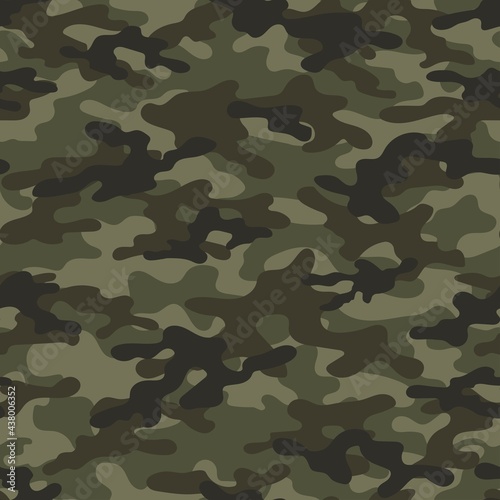 Abstract seamless green military camo texture for print. Forest background. Vector