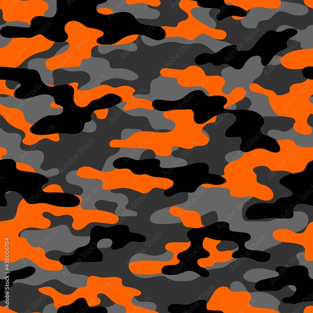 Abstract seamless camouflage pattern for printing clothes, fabrics. Army  orange background. Vector design. Stock Vector