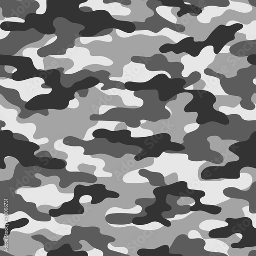 Abstract grey camouflage seamless pattern for textiles. Army background. Modern design.