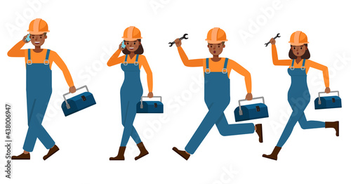 Builder people working character vector design. Presentation in various action with emotions.