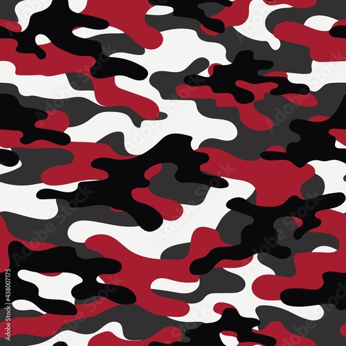Digital red camouflage seamless pattern. Military texture. Abstract army or hunting masking ornament. Classic background. Vector design illustration.